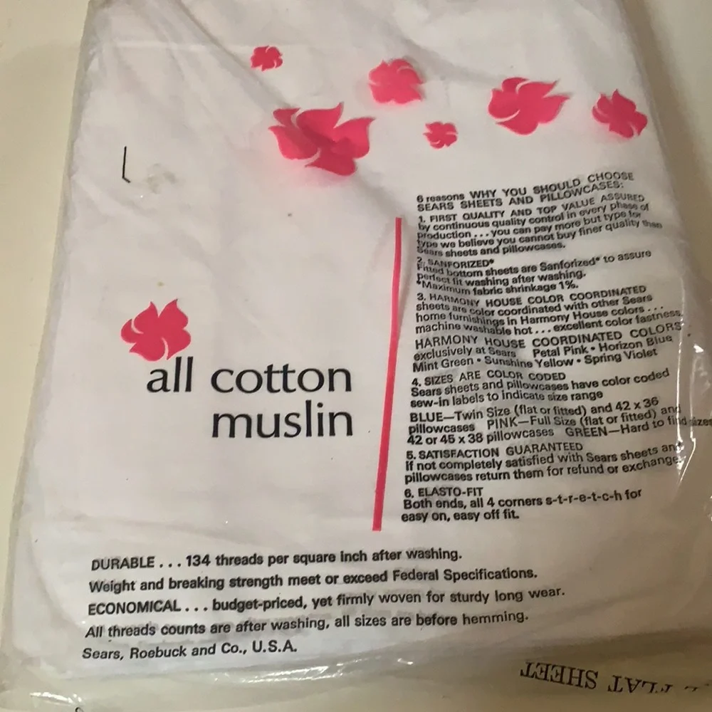 SEARS COTTON MUSLIN FULL FLAT SHEET 81X108”